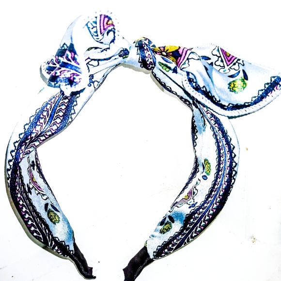 Woman's Lg Paisley Bow Headband- Blue - Picture 4 of 6